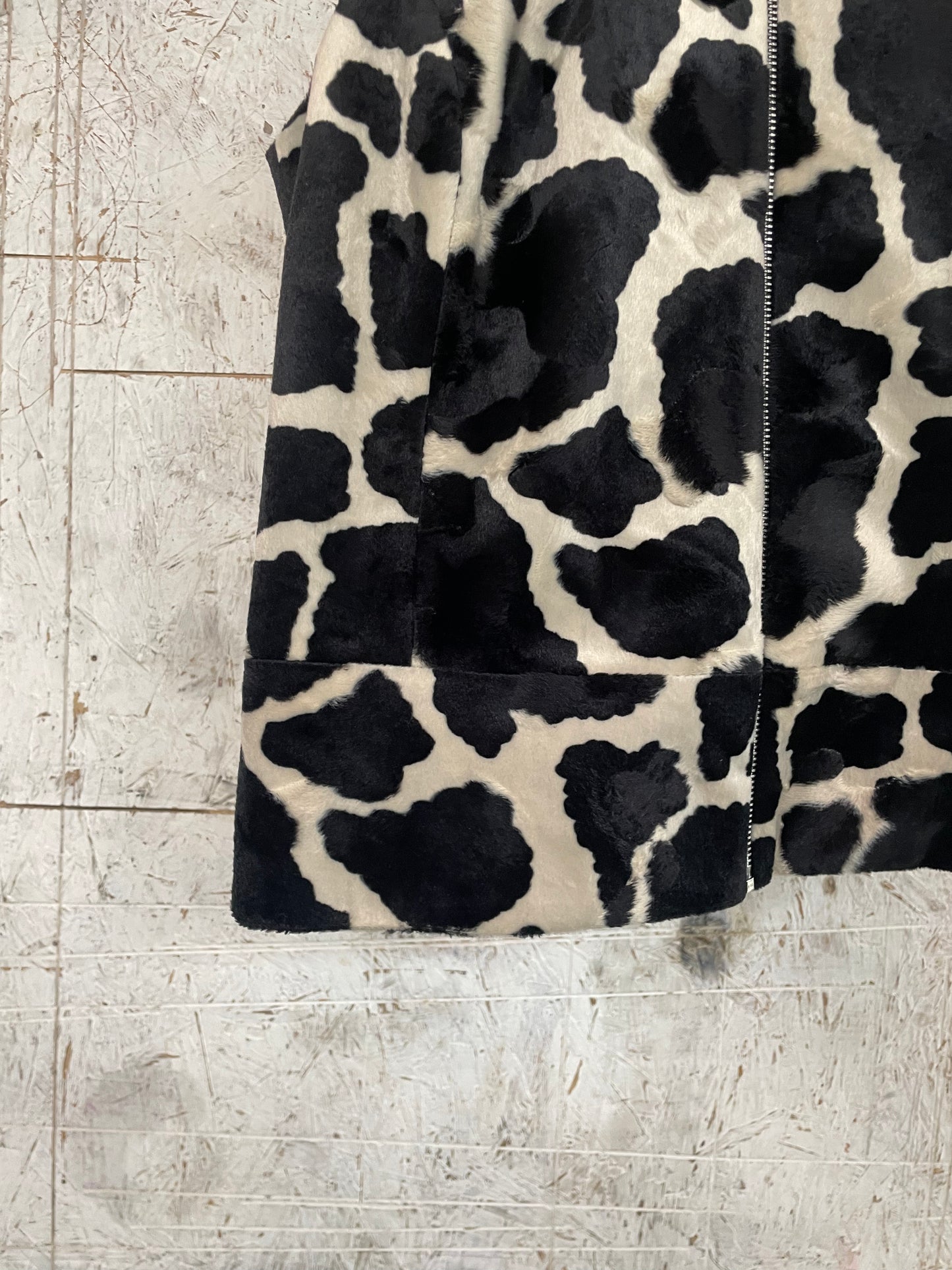 Cow Print Fluffy Zip Through Vest