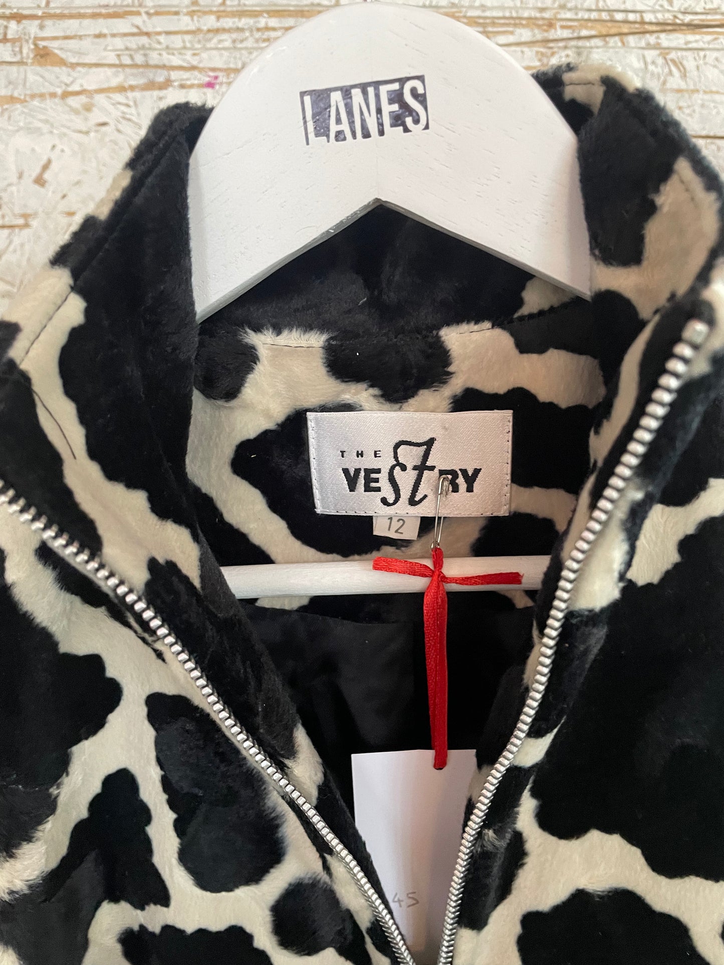 Cow Print Fluffy Zip Through Vest