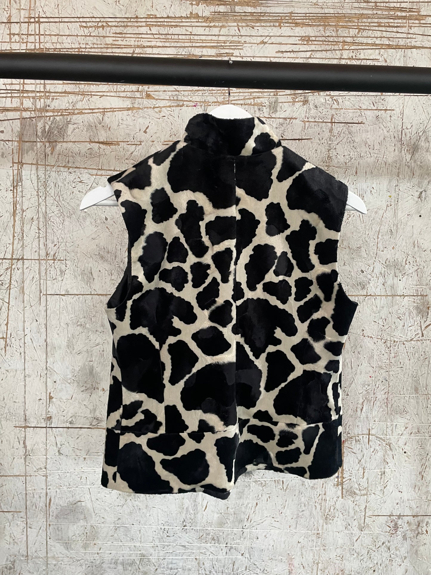 Cow Print Fluffy Zip Through Vest
