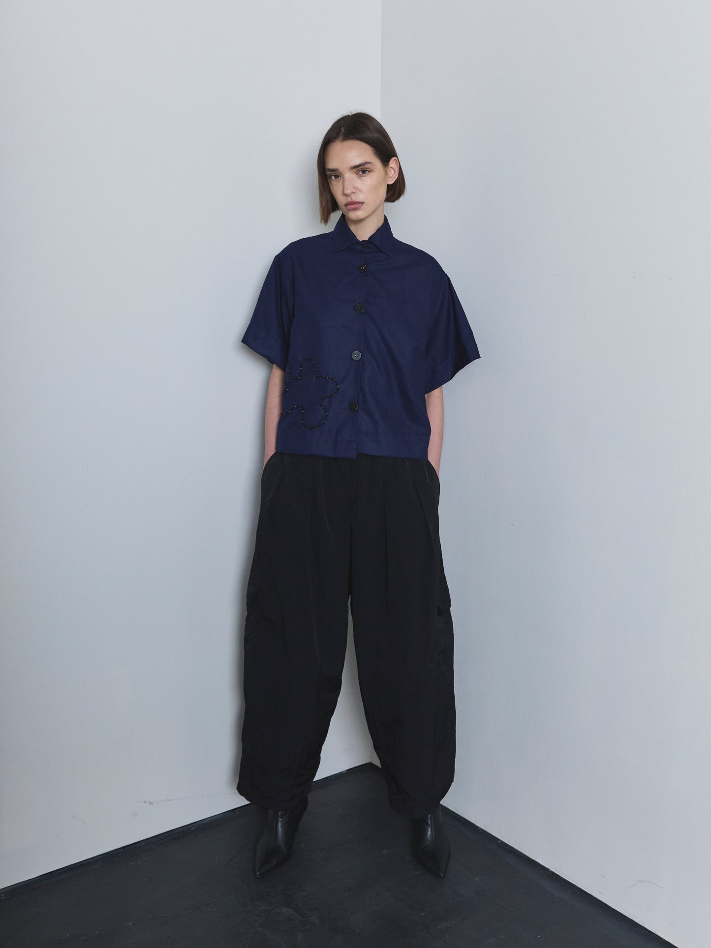 Handmade Navy Shirt with Embroidery