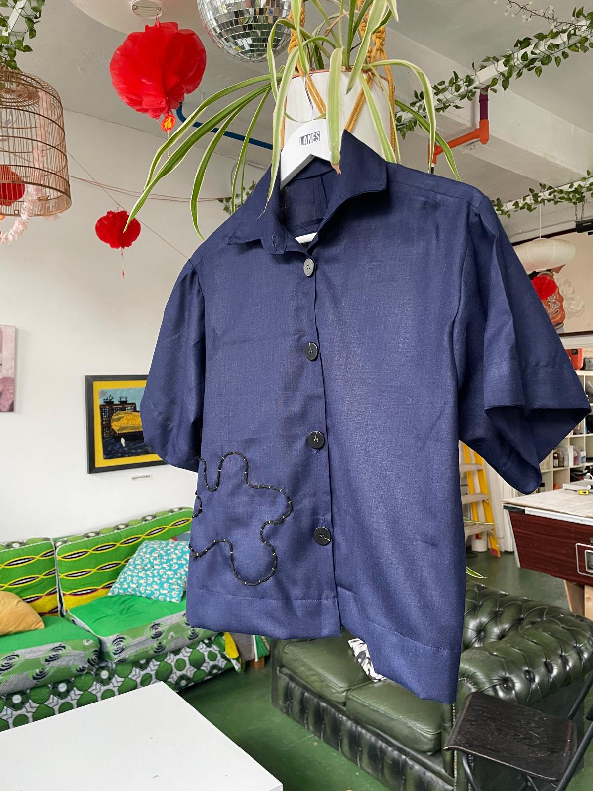 Handmade Navy Shirt with Embroidery
