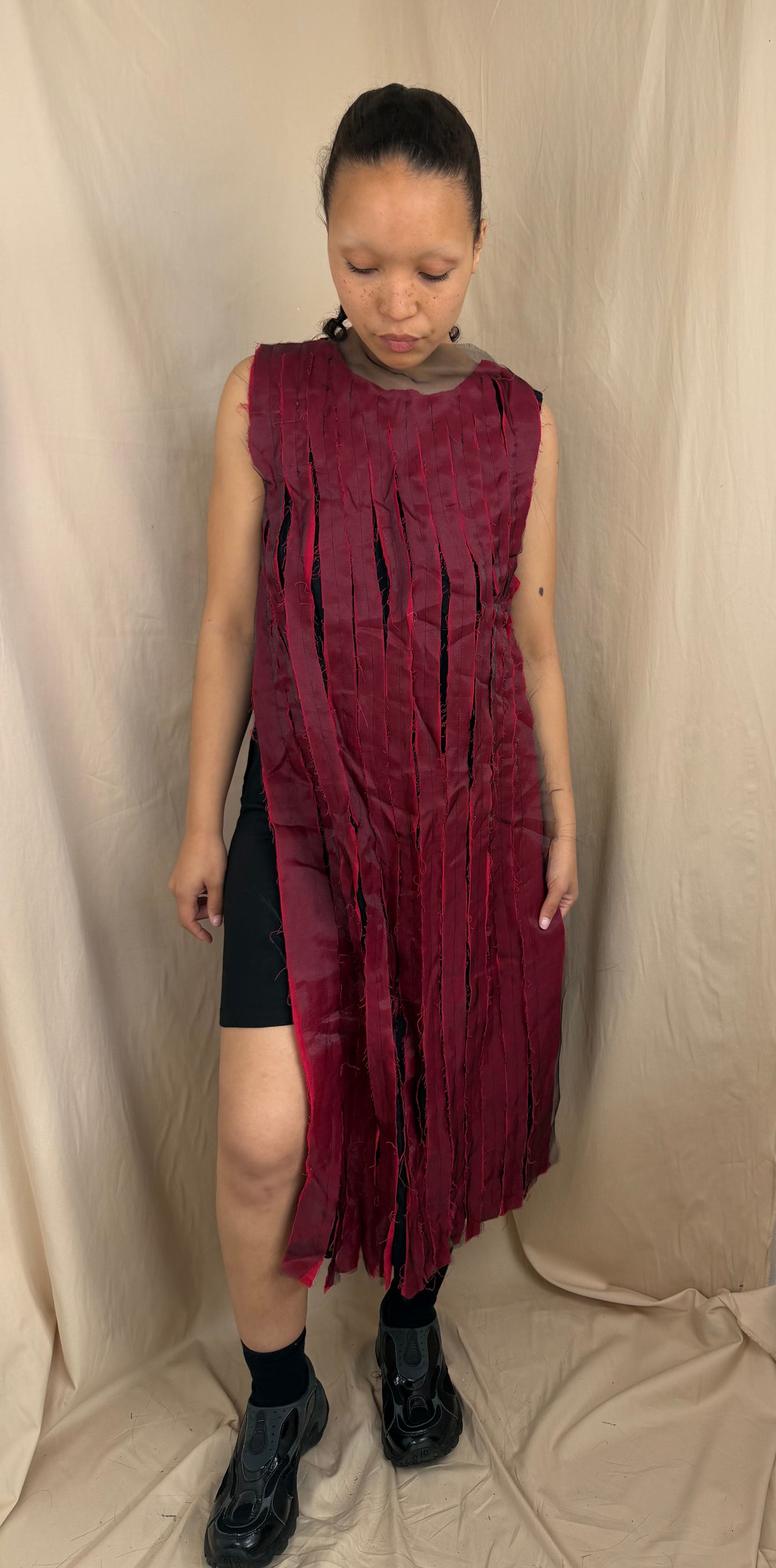 Pleat Fray Dress in Red