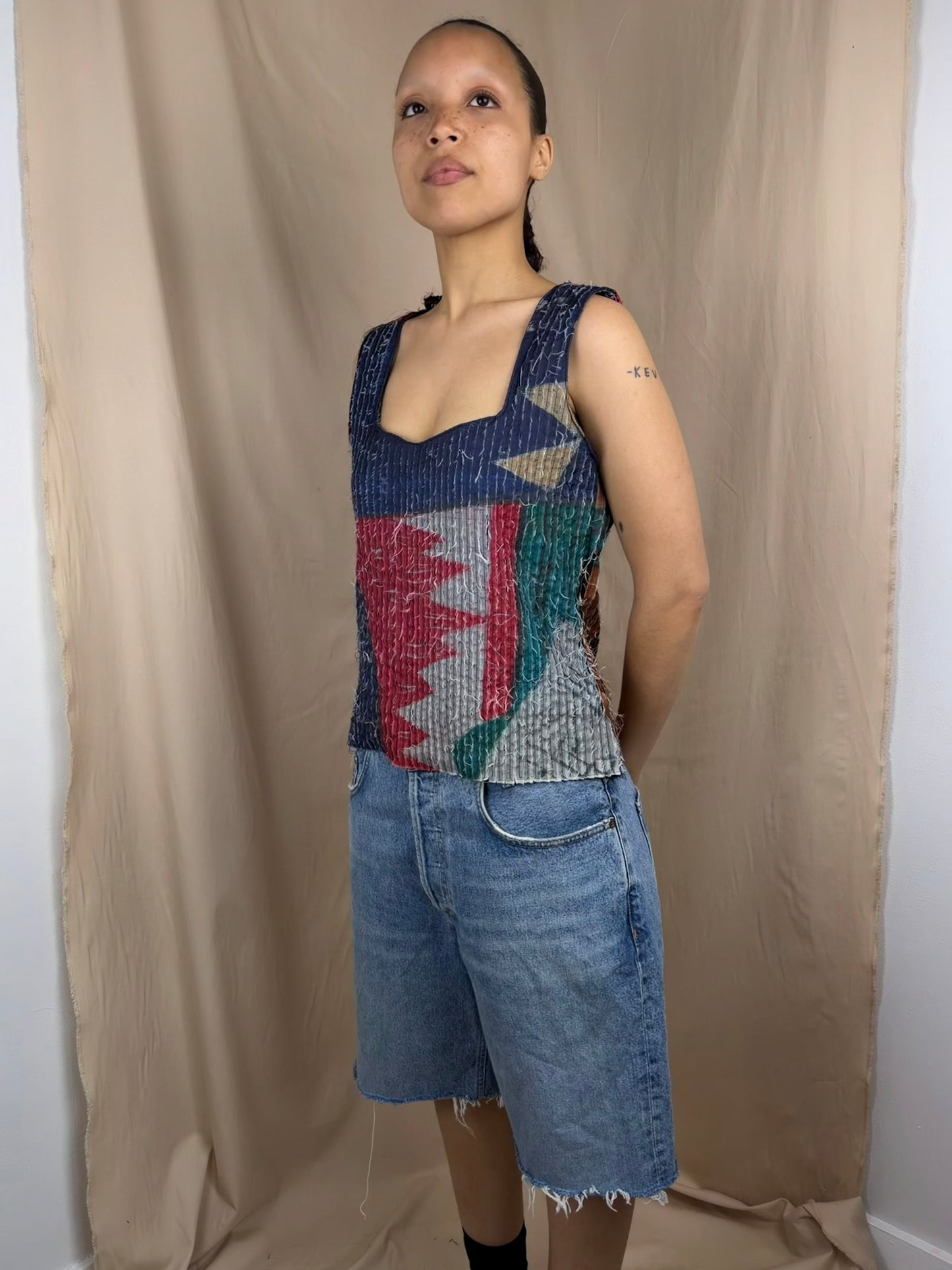 Pleat Fray Top in Multi