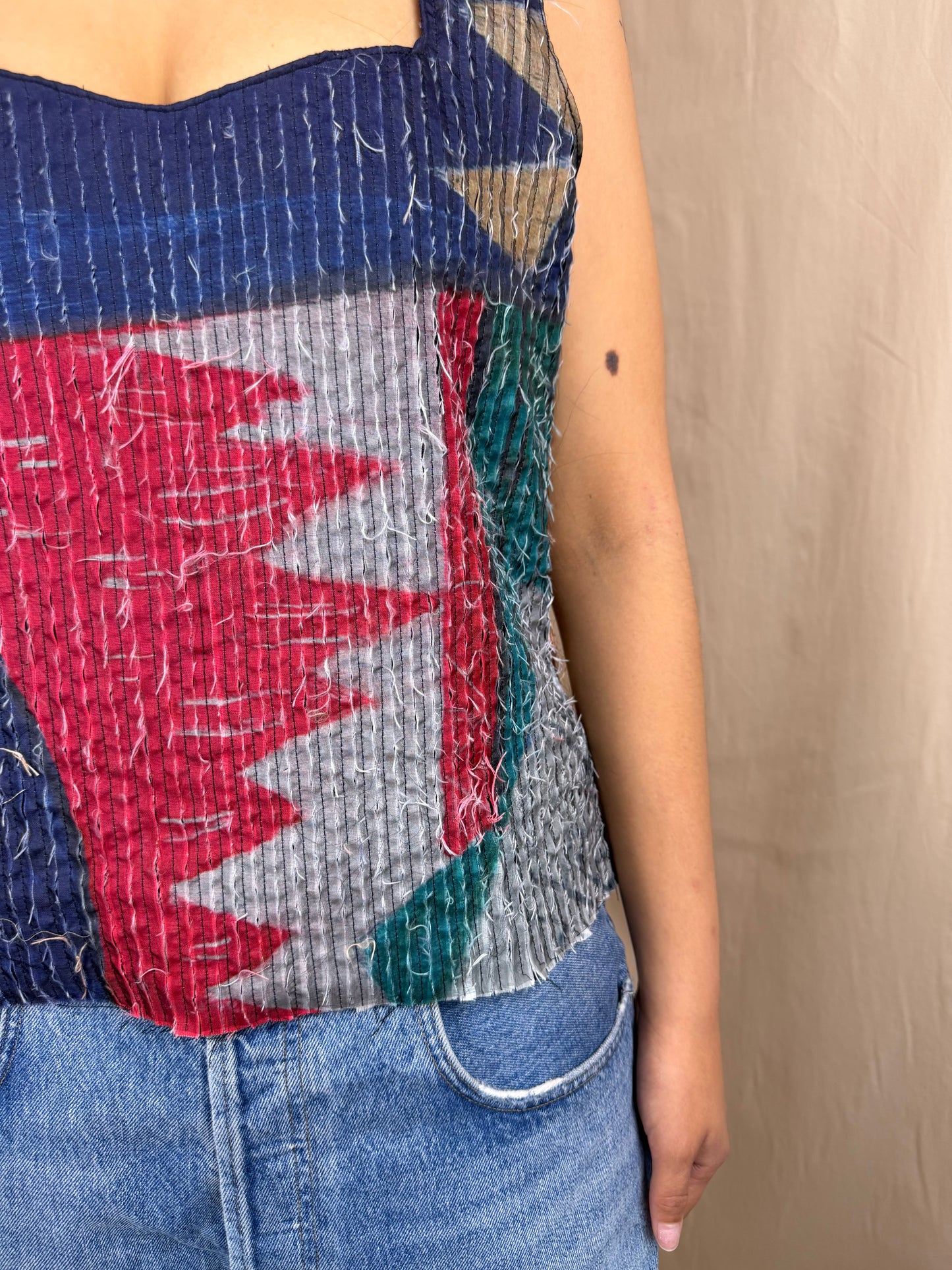 Pleat Fray Top in Multi