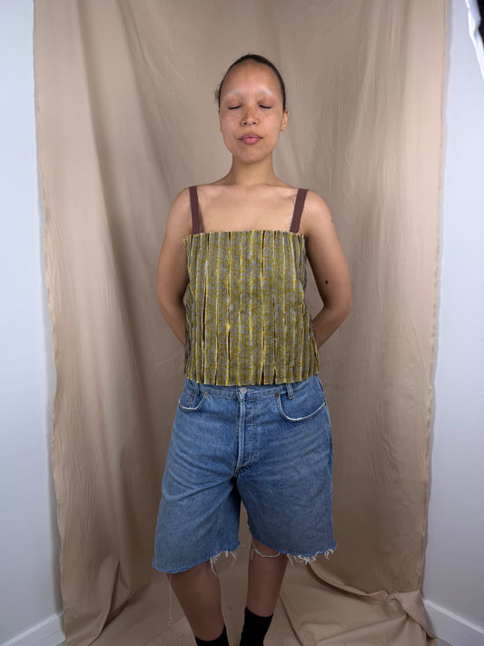 Pleat Fray Top in Yellow Pattern