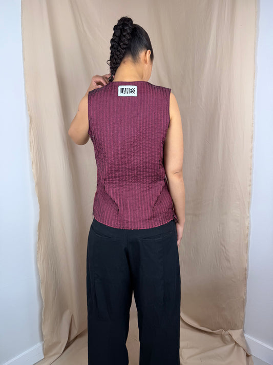 Pleat Fray Square Neck top in Red