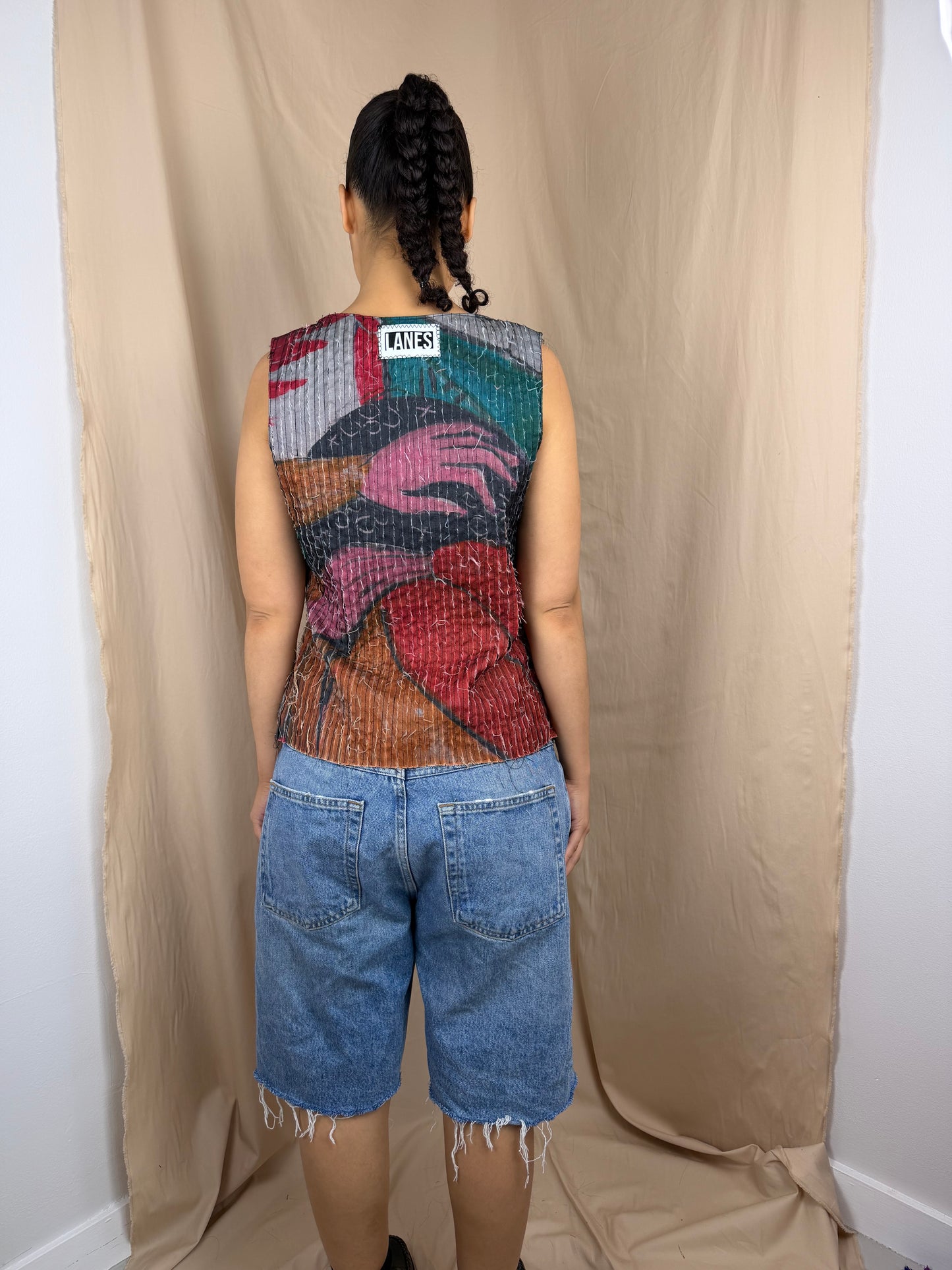 Pleat Fray Top in Multi