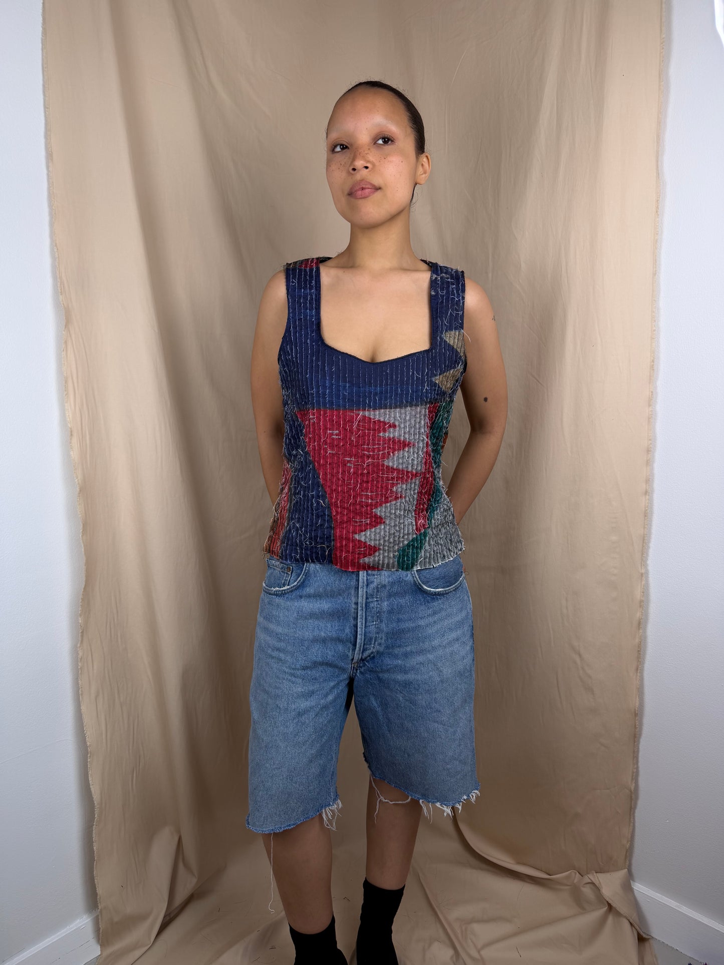 Pleat Fray Top in Multi