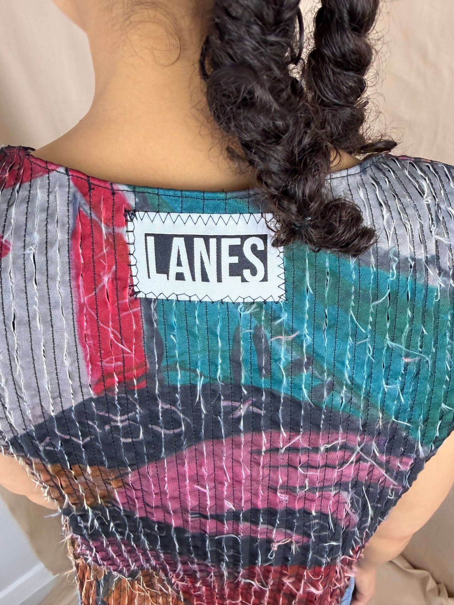 Pleat Fray Top in Multi