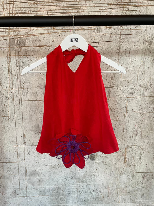 Handmade Silk Red Top with Flower