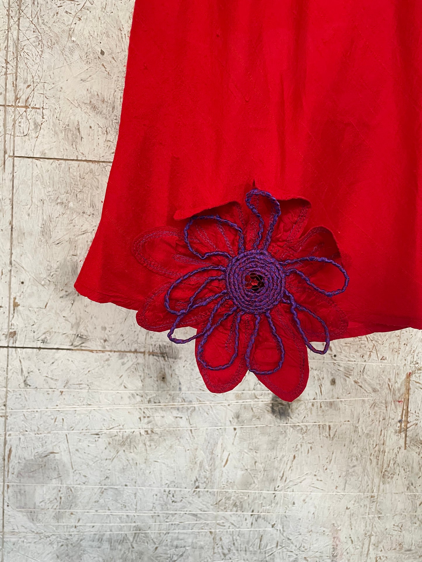 Handmade Silk Red Top with Flower