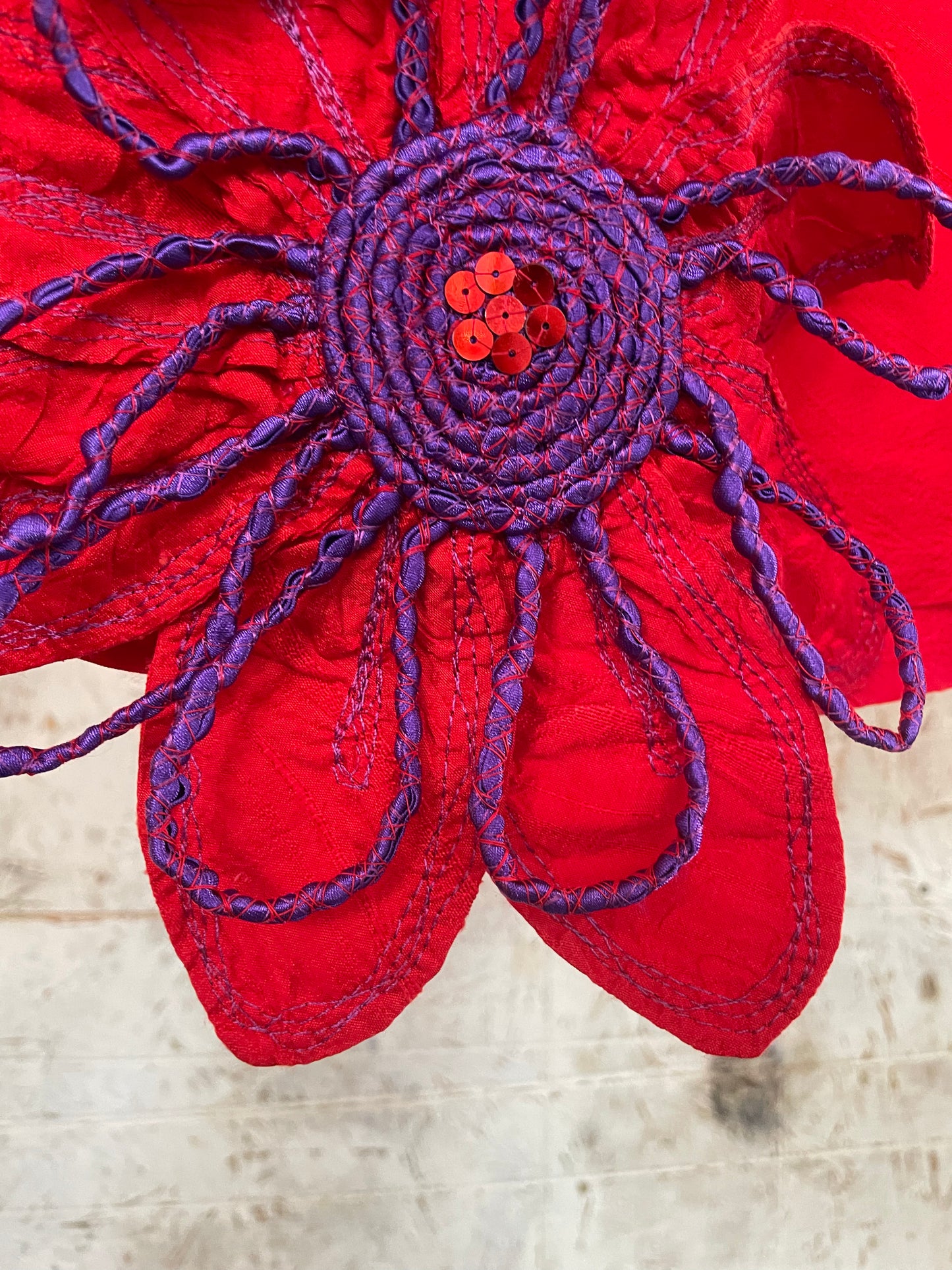 Handmade Silk Red Top with Flower