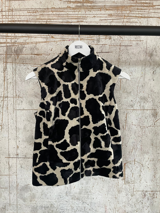 Cow Print Fluffy Zip Through Vest
