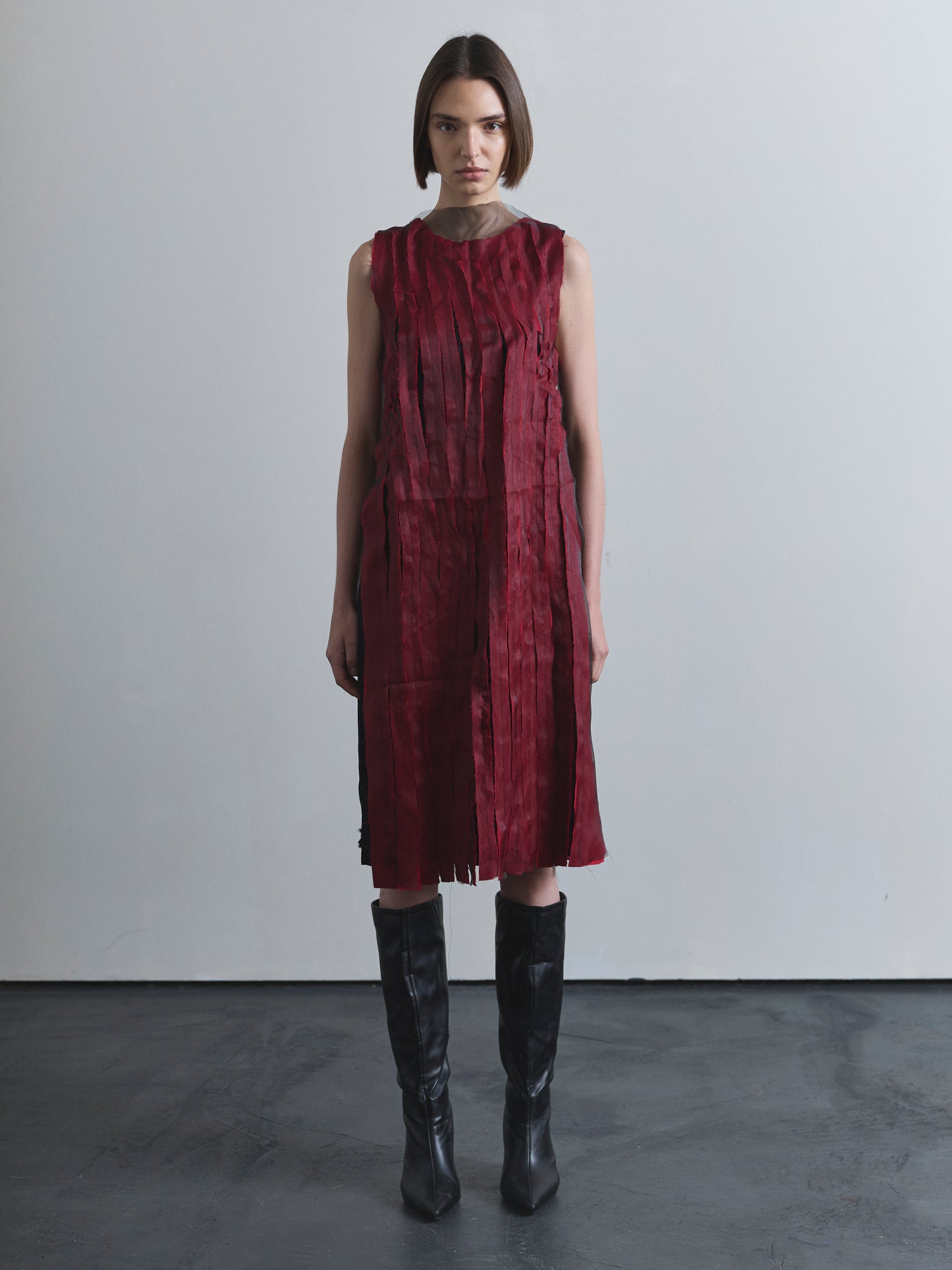 Pleat Fray Dress - Black