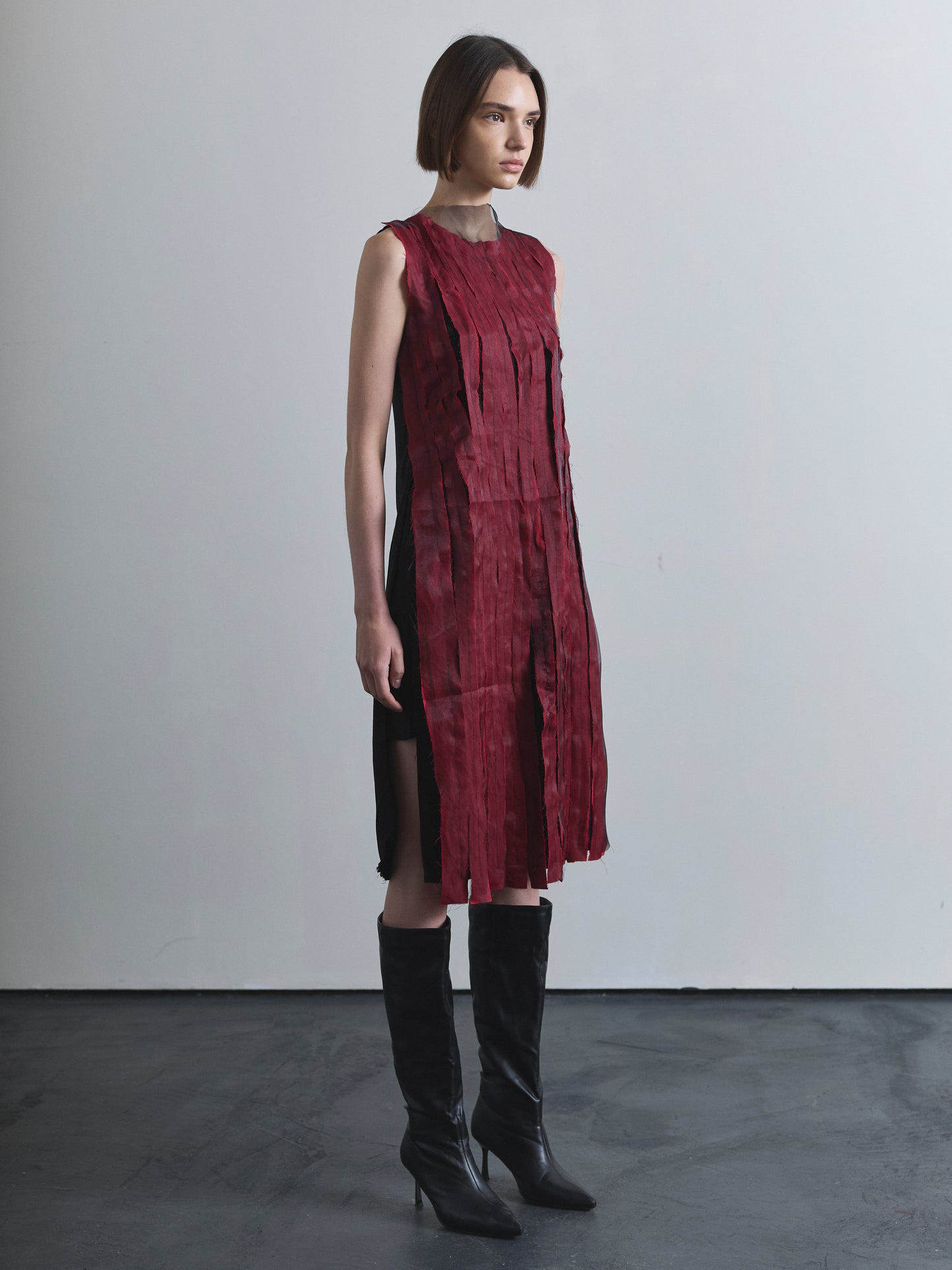 Pleat Fray Dress - Black