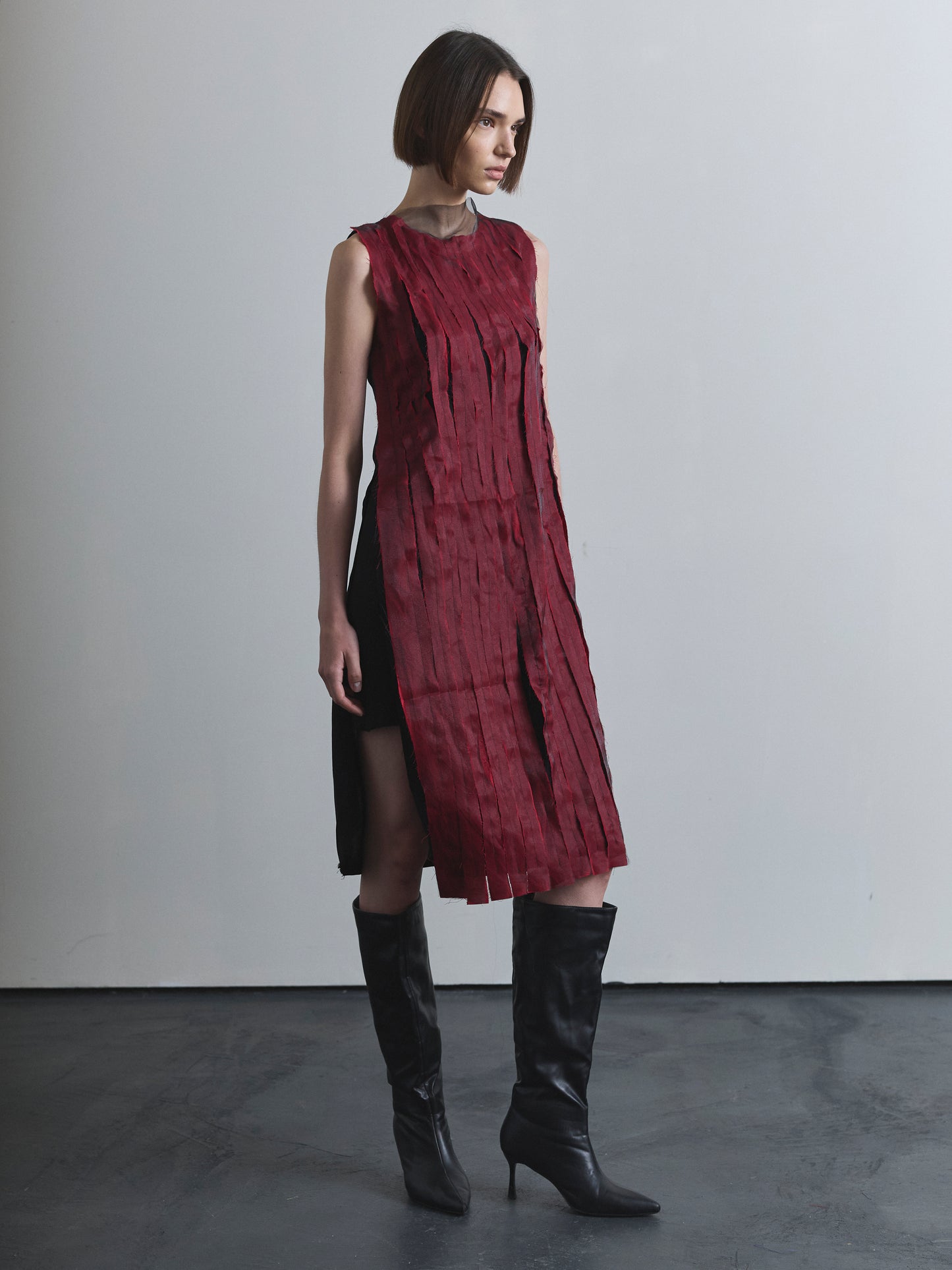 Pleat Fray Dress - Black