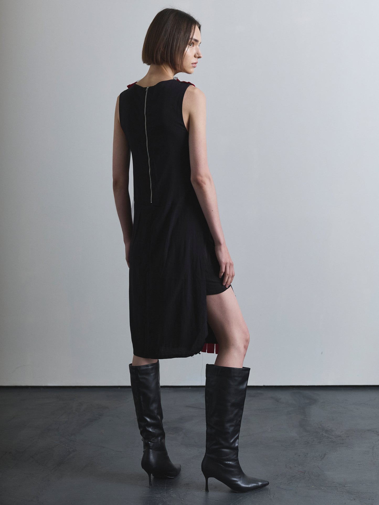 Pleat Fray Dress - Black