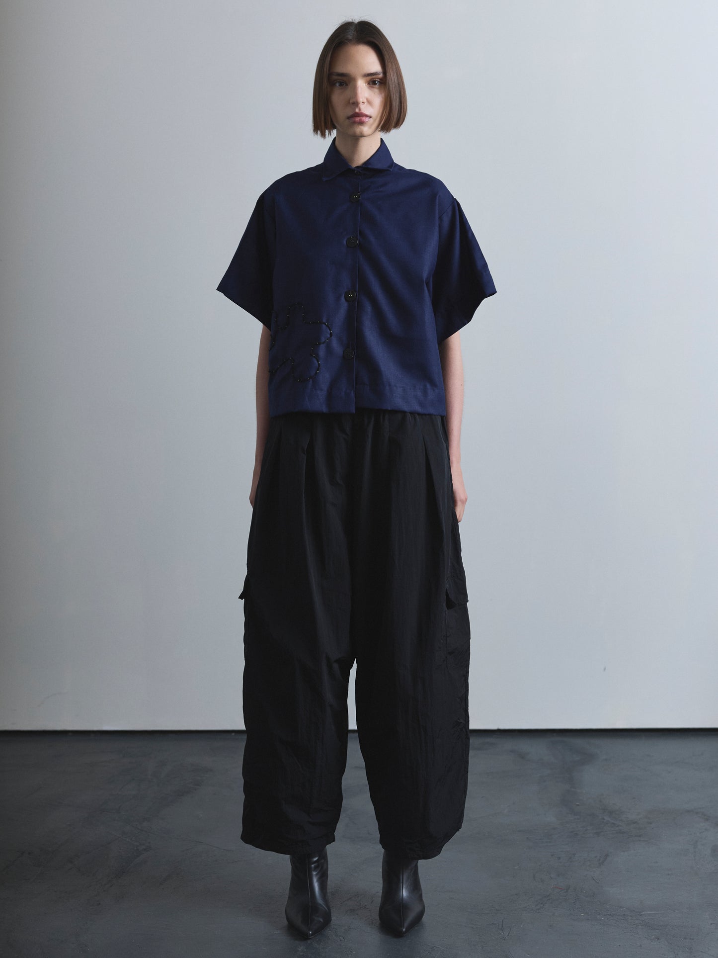 Handmade Navy Shirt with Embroidery