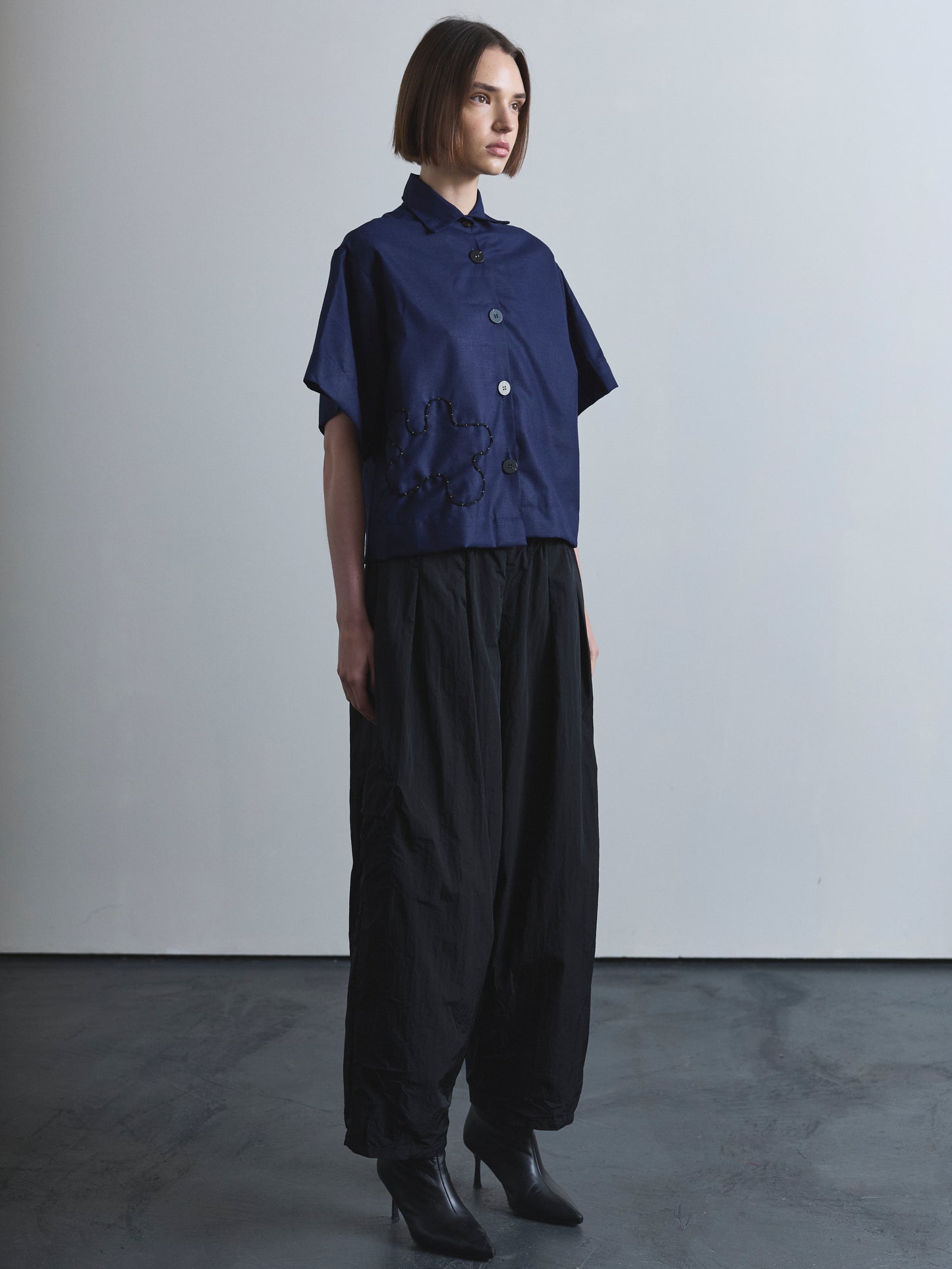 Handmade Navy Shirt with Embroidery