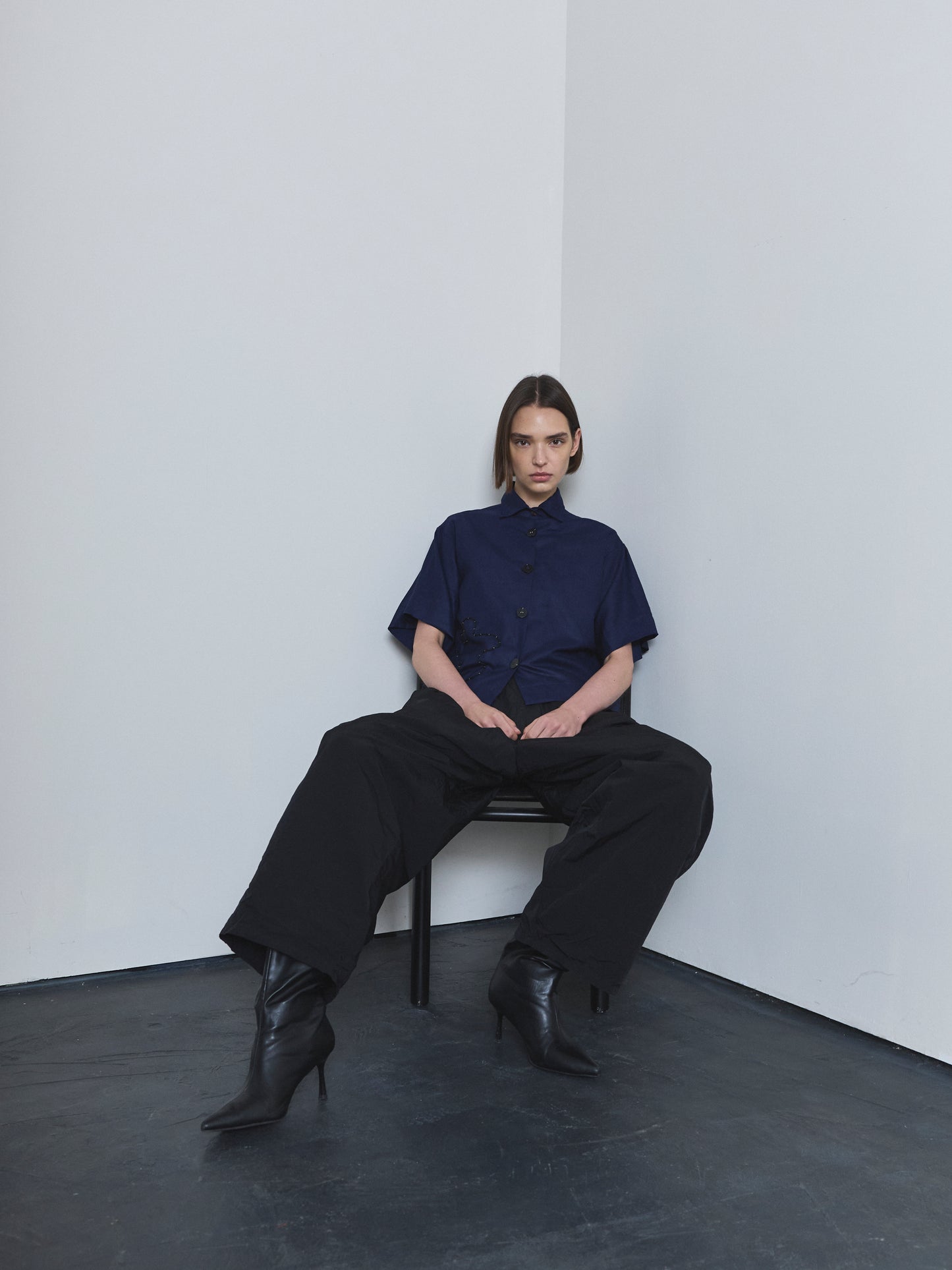 Handmade Navy Shirt with Embroidery
