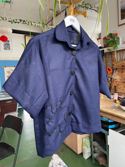 Handmade Navy Shirt with Embroidery
