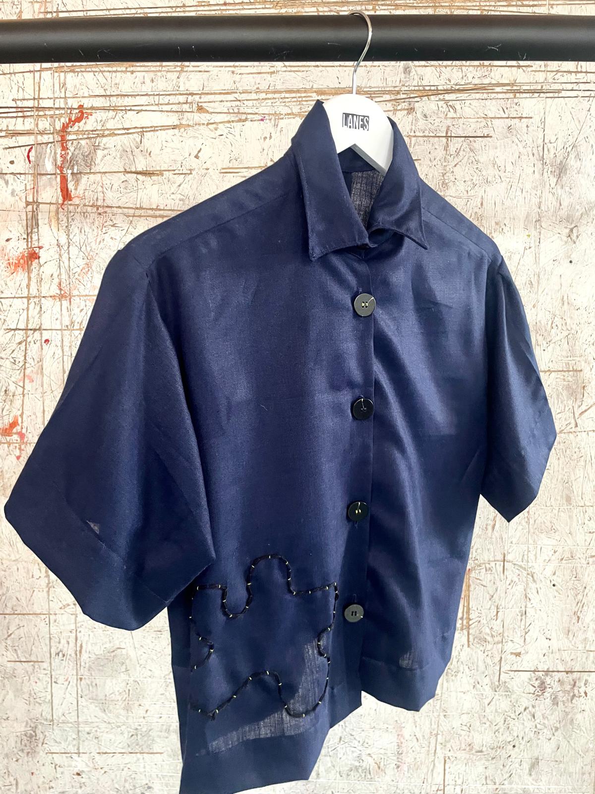 Handmade Navy Shirt with Embroidery
